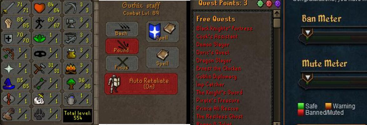 RuneScape CDKey : OldSchool Acc with att71 str85 def70 ranged 1 , it does not bind email ,so it is much safe to buyer.