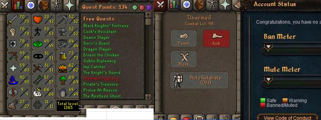 RuneScape CDKey : OldSchool Acc with att70 str78 def78 ranged 99 , it does not bind email ,so it is much safe to buyer.